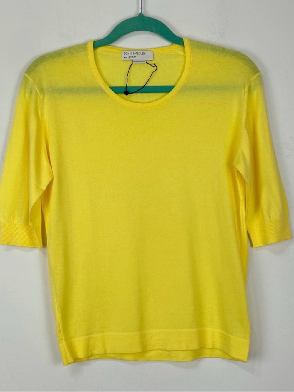 John Smedley Sea Island Cotton Yellow Short Sleeve Knit Sweater M Preppy READ